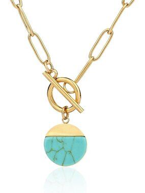 18K Gold Plated Gemstone Toggle Necklace - Heart, Round & Teardrop Jewelry Gift
